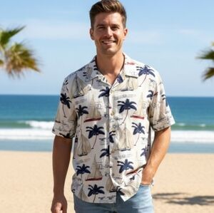 {Puritan} Men's Nautical Print Button-Up Shirt - Size XL